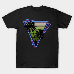 Retrowave style palm tree sunset mean green T-Shirt